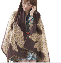 Load image into Gallery viewer, Women&#39;s warm double layer  pashmina peacock  pattern Shawl Wrap Scarf stole  w/Fringe
