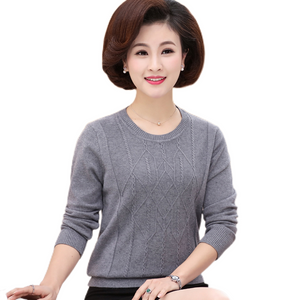 Women's  crewneck long sleeve solid Rhombic pattern slim sweater knit pullover