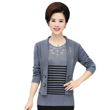 Load image into Gallery viewer, Women&#39;s Long Sleeve crewneck Fake Two Pieces shiny embroidery  knitted casual slim sweater
