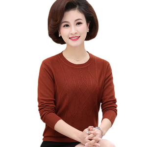 Women's  crewneck long sleeve solid Rhombic pattern slim sweater knit pullover