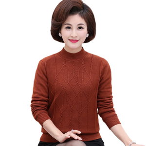 Women's Turtleneck  long sleeve solid Rhombic pattern slim sweater knit pullover