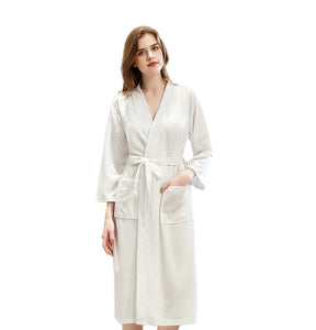 Unsex Solid long sleeve V-neck waffle pattern Kimono  Bathrobe Sleepwear  House Spa Long,