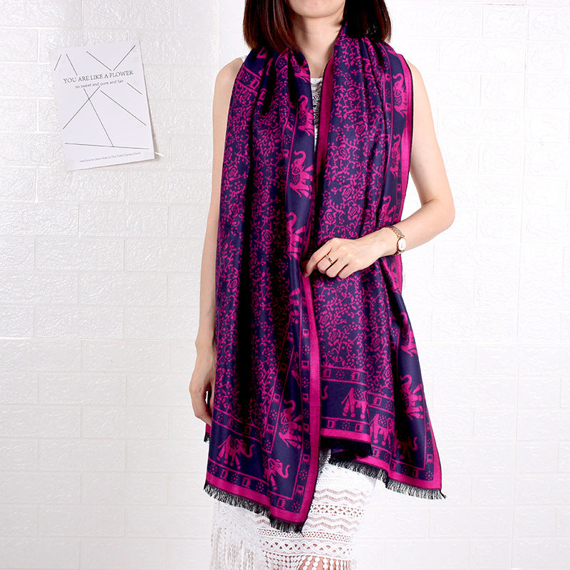 Women's warm elephant  pattern pashmina Scarf Poncho Shawl Cape