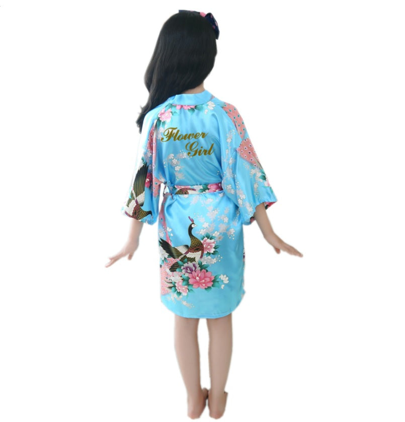 Kid's Peacock satin Kimono silky nightdress pajama Premium Shower robe