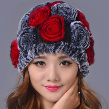 Load image into Gallery viewer, Women&#39;s  warm fluffy fur beanie hats chunky cable Crocheted caps
