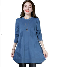 Load image into Gallery viewer, Women&#39;s oversize knit  Long Sleeve Crewneck pull over dress long Sweater
