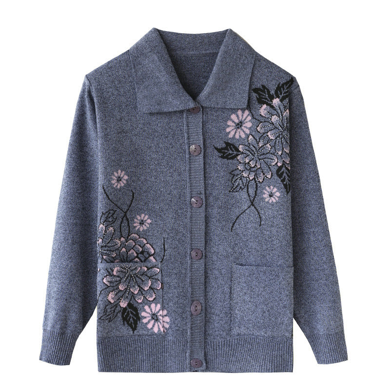 Women‘s  Lapel floral cardigan knitted casual loose fit causal sweater coat