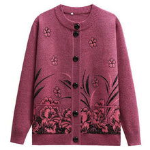 Load image into Gallery viewer, Women&#39;s Turtleneck  oriental style Orchids knitted  cardigan  casual Sweater
