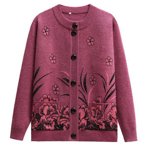 Women's Turtleneck  oriental style Orchids knitted  cardigan  casual Sweater