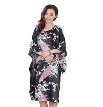 Load image into Gallery viewer, Women&#39;s  Satin Tunic Plus Size crewneck batwing sleeve loose fit Dress  Peacock and Blossoms Printed Kimono Nightgown
