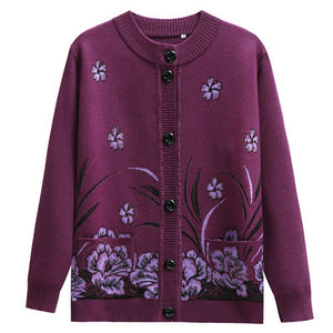 Women's Turtleneck  oriental style Orchids knitted  cardigan  casual Sweater