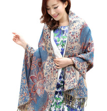 Load image into Gallery viewer, Women&#39;s warm double layer  pashmina floral pattern Shawl Wrap Scarf stole  w/Fringe
