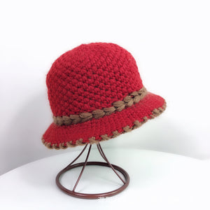 Women Warm Crocheted  Bucket caps two layer fleece lining cloche hats