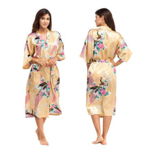 Load image into Gallery viewer, Women&#39;s Oversize Kimono Robe with Peacock and Blossoms Printed Kimono Nightgown
