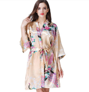 Women's oversize  Peacock and Blossoms Printed Kimono Nightgown pajama robe