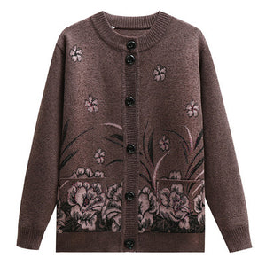 Women's Turtleneck  oriental style Orchids knitted  cardigan  casual Sweater