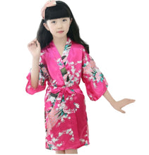 Load image into Gallery viewer, Kid&#39;s Peacock satin Kimono silky nightdress pajama Premium Shower robe
