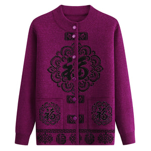 Women's Turtleneck  Oriental lucky pattern Cardigan  casual Sweater