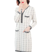 Load image into Gallery viewer, Women&#39;s Crew-v neck Long Sleeve  long Sweater  knitted plaid suit look dresses
