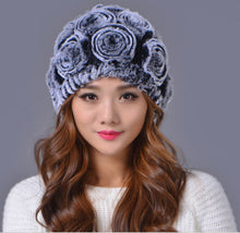 Load image into Gallery viewer, Women&#39;s  warm fluffy fur beanie hats chunky cable Crocheted caps
