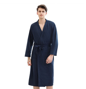 Unsex Solid long sleeve V-neck waffle pattern Kimono  Bathrobe Sleepwear  House Spa Long,