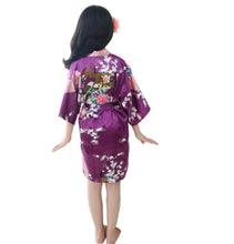 Load image into Gallery viewer, Kid&#39;s Peacock satin Kimono silky nightdress pajama Premium Shower robe
