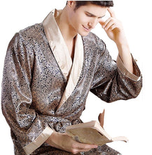 Load image into Gallery viewer, Men&#39;s Robe Nightgown Satin Kimono Bathrobe Gown Casual Sleepwear Plus Size Print Gold Home Dressing Gown
