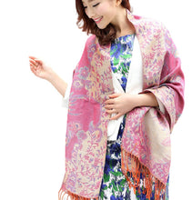 Load image into Gallery viewer, Women&#39;s warm double layer  pashmina floral pattern Shawl Wrap Scarf stole  w/Fringe
