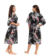 Load image into Gallery viewer, Women&#39;s Oversize Kimono Robe with Peacock and Blossoms Printed Kimono Nightgown
