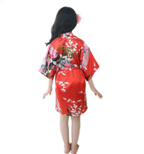 Load image into Gallery viewer, Kid&#39;s Peacock satin Kimono silky nightdress pajama Premium Shower robe
