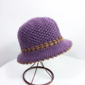 Women Warm Crocheted  Bucket caps two layer fleece lining cloche hats