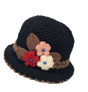 Casquettes de seau chaudes au crochet pour femmes avec des chapeaux cloches doublés en polaire brodés