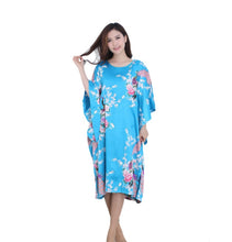 Load image into Gallery viewer, Women&#39;s  Satin Tunic Plus Size crewneck batwing sleeve loose fit Dress  Peacock and Blossoms Printed Kimono Nightgown
