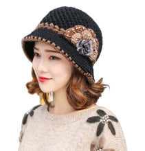 Load image into Gallery viewer, Women‘s chunky cable Crocheted warm bucket hats casual cap with fur pompom
