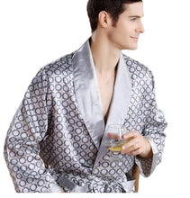 Load image into Gallery viewer, Men&#39;s Robe Nightgown Satin Kimono Bathrobe Gown Casual Sleepwear Plus Size Print Gold Home Dressing Gown
