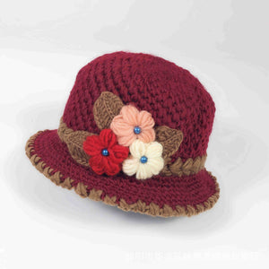 Casquettes de seau chaudes au crochet pour femmes avec des chapeaux cloches doublés en polaire brodés