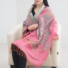 Load image into Gallery viewer, Women&#39;s warm double layer  pashmina peacock  pattern Shawl Wrap Scarf stole  w/Fringe
