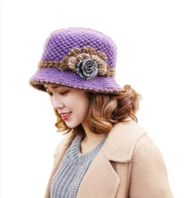 Load image into Gallery viewer, Women‘s chunky cable Crocheted warm bucket hats casual cap with fur pompom
