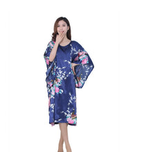 Load image into Gallery viewer, Women&#39;s  Satin Tunic Plus Size crewneck batwing sleeve loose fit Dress  Peacock and Blossoms Printed Kimono Nightgown
