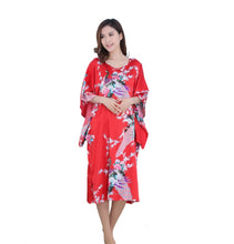 Load image into Gallery viewer, Women&#39;s  Satin Tunic Plus Size crewneck batwing sleeve loose fit Dress  Peacock and Blossoms Printed Kimono Nightgown
