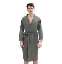 Load image into Gallery viewer, Unsex Solid long sleeve V-neck waffle pattern Kimono  Bathrobe Sleepwear  House Spa Long,
