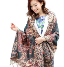 Load image into Gallery viewer, Women&#39;s warm double layer  pashmina floral pattern Shawl Wrap Scarf stole  w/Fringe
