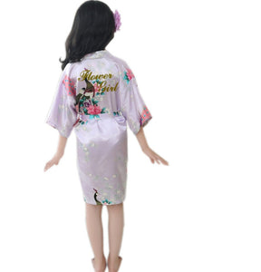 Kid's Peacock satin Kimono silky nightdress pajama Premium Shower robe