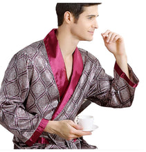 Load image into Gallery viewer, Men&#39;s Robe Nightgown Satin Kimono Bathrobe Gown Casual Sleepwear Plus Size Print Gold Home Dressing Gown
