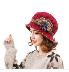 Women‘s chunky cable Crocheted warm bucket hats casual cap with fur pompom