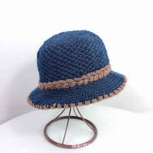 Women Warm Crocheted  Bucket caps two layer fleece lining cloche hats