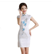 Load image into Gallery viewer, Women&#39;s stand collar elegant  embroidery  short  Chinese Dress Cheongsam in Jacquard fabric
