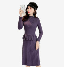 Load image into Gallery viewer, Women&#39;s Mock neck Long Sleeve Tunics long Sweater knitted suit look dresses
