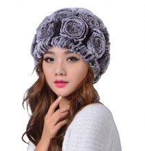 Load image into Gallery viewer, Women&#39;s  warm fluffy fur beanie hats chunky cable Crocheted caps
