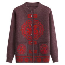 Load image into Gallery viewer, Women&#39;s Turtleneck  Oriental lucky pattern Cardigan  casual Sweater
